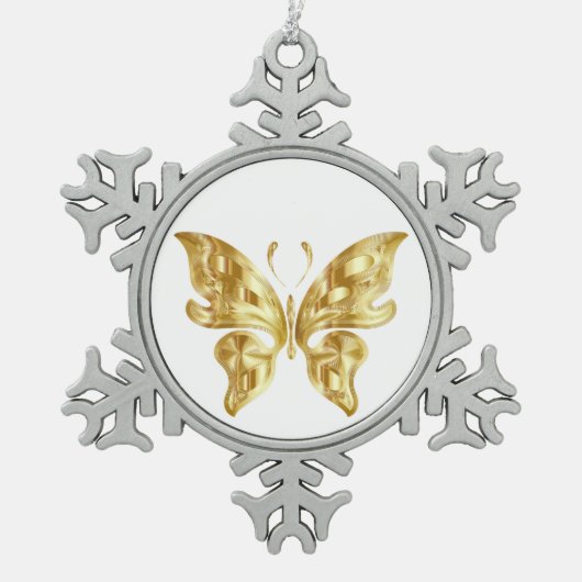 GOLDEN BUTTERFLY SNOWFLAKE PEWTER CHRISTMAS ORNAME TIN SNEEUWVLOK ORNAMENT (Voorkant)