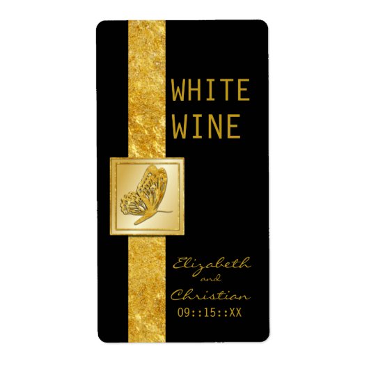 Golden Butterfly Wedding Wine Labels (Voorkant)