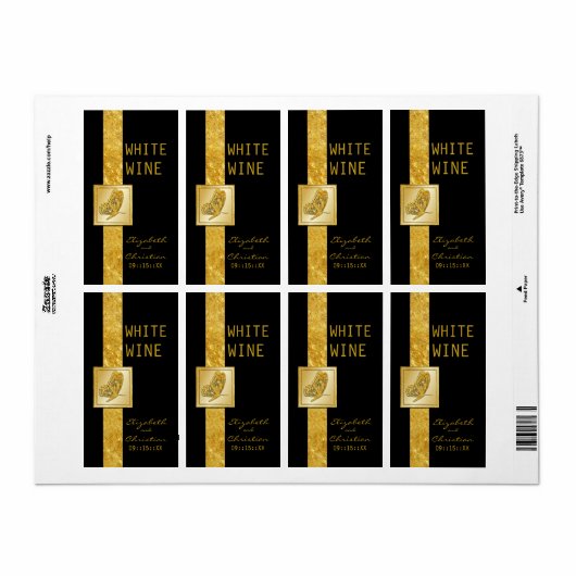 Golden Butterfly Wedding Wine Labels (Full Sheet)