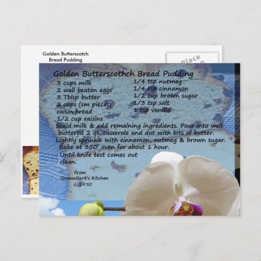 Golden Butterscotch Bread Pudding Recipe Briefkaart (Voorkant / Achterkant)