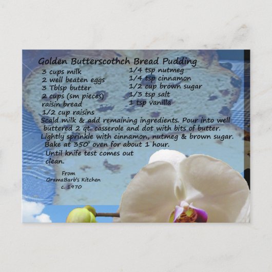 Golden Butterscotch Bread Pudding Recipe Briefkaart (Voorkant)