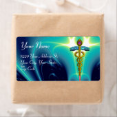 GOLDEN CADUCEUS, levendig amethyst, aqua blauw, bl Etiket (Insitu)