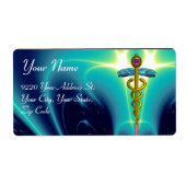 GOLDEN CADUCEUS, levendig amethyst, aqua blauw, bl Etiket (Voorkant)