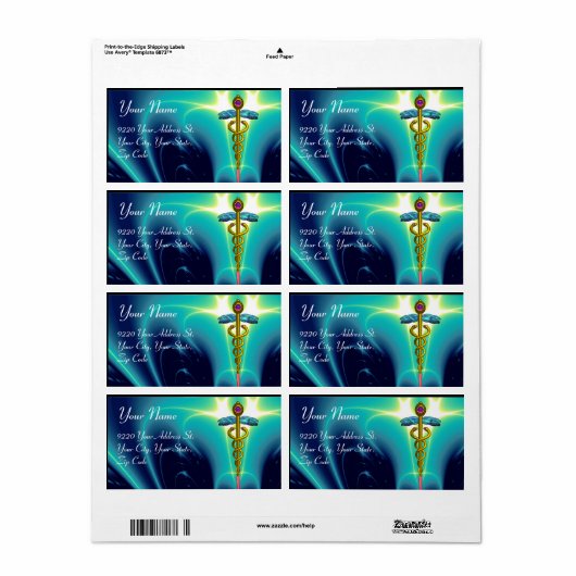 GOLDEN CADUCEUS, levendig amethyst, aqua blauw, bl Etiket (Full Sheet)