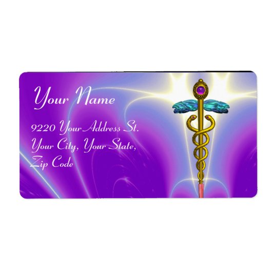 GOLDEN CADUCEUS, levendige amethist, violet, paars Etiket (Voorkant)