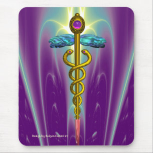 GOLDEN CADUCEUS Medical Symbool , Levendige Paars Muismat