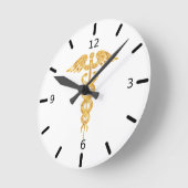 Golden Caduceus op witte Ronde Klok (Hoek)