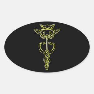Golden Caduceus Ovale Sticker