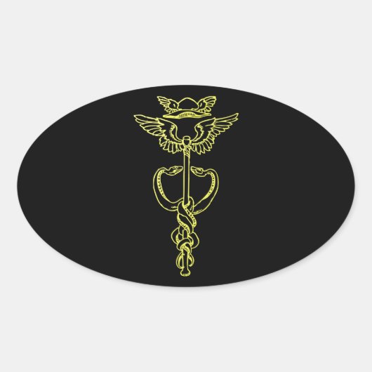 Golden Caduceus Ovale Sticker (Voorkant)