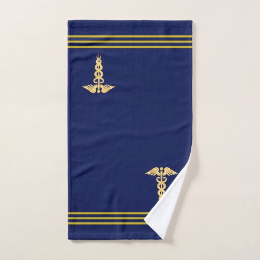 Golden Caduceus & Stripes op Navy Blue Bad Handdoek (Handdoek)