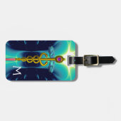 GOLDEN CADUCEUS SYMBOL MONOGRAM Blauwgroen Blue Tu Bagagelabel (Voorkant horizontaal)