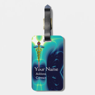 GOLDEN CADUCEUS SYMBOL MONOGRAM Blauwgroen Blue Tu Bagagelabel