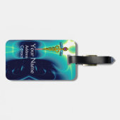 GOLDEN CADUCEUS SYMBOL MONOGRAM Blauwgroen Blue Tu Bagagelabel (Achterkant horizontaal)