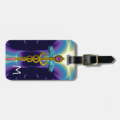 GOLDEN CADUCEUS SYMBOL MONOGRAM Paars blauw Bagagelabel (Voorkant horizontaal)