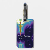 GOLDEN CADUCEUS SYMBOL MONOGRAM Paars blauw Bagagelabel (Achterkant verticaal)