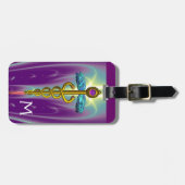 GOLDEN CADUCEUS SYMBOL MONOGRAM Paars Green Bagagelabel (Voorkant horizontaal)