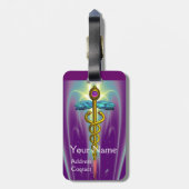 GOLDEN CADUCEUS SYMBOL MONOGRAM Paars Green Bagagelabel (Achterkant verticaal)