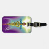 GOLDEN CADUCEUS SYMBOL MONOGRAM Paars Green Bagagelabel (Voorkant horizontaal)