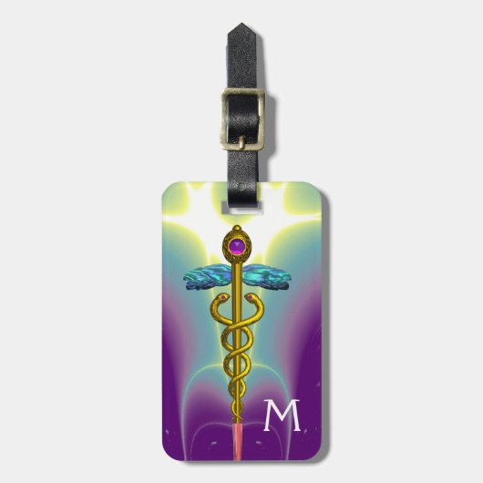 GOLDEN CADUCEUS SYMBOL MONOGRAM Paars Green Bagagelabel (Voorkant verticaal)