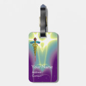 GOLDEN CADUCEUS SYMBOL MONOGRAM Paars Green Bagagelabel (Achterkant verticaal)