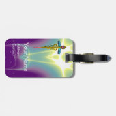 GOLDEN CADUCEUS SYMBOL MONOGRAM Paars Green Bagagelabel (Achterkant horizontaal)