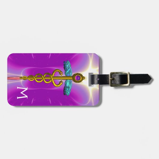 GOLDEN CADUCEUS SYMBOL MONOGRAM Pink Fuchsia Bagagelabel (Voorkant horizontaal)
