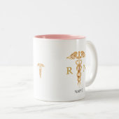 Golden Caduceus-symbool & geregistreerd zurenmonog Tweekleurige Koffiemok (Voorkant rechts)