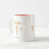 Golden Caduceus-symbool & geregistreerd zurenmonog Tweekleurige Koffiemok (Voorkant links)