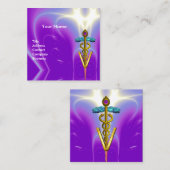 GOLDEN CADUCEUS VETERINAIR SYMBOL Paars Blue Vet Vierkante Visitekaartje (Voorkant / Achterkant)