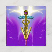 GOLDEN CADUCEUS VETERINAIR SYMBOL Paars Blue Vet Vierkante Visitekaartje (Achterkant)