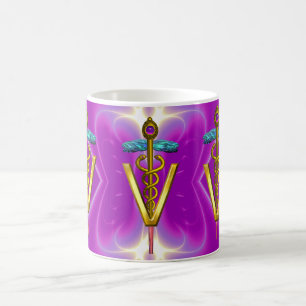 GOLDEN CADUCEUS VETERINAIR SYMBOL Pink Fuchsia Koffiemok