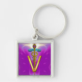 GOLDEN CADUCEUS VETERINAIR SYMBOL Pink Fuchsia Sleutelhanger (Voorkant)
