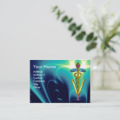 GOLDEN CADUCEUS VETERINAIR SYMBOOL / Aqua Blue Bla Visitekaartje (Staand voorkant)