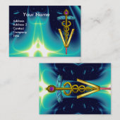 GOLDEN CADUCEUS VETERINAIR SYMBOOL / Aqua Blue Bla Visitekaartje (Voorkant / Achterkant)