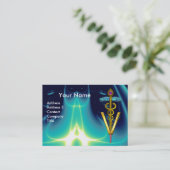 GOLDEN CADUCEUS VETERINAIR SYMBOOL / Aqua Blue Bla Visitekaartje (Staand voorkant)