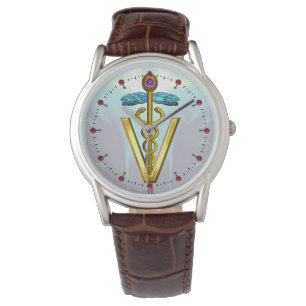 GOLDEN CADUCEUS VETERINAIR SYMBOOL / Aqua Blue Horloge