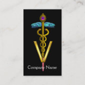GOLDEN CADUCEUS VETERINAIR SYMBOOL/Black White Visitekaartje (Achterkant)