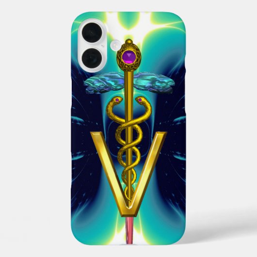 GOLDEN CADUCEUS VETERINAIR SYMBOOL / Blauwgroen bl Case-Mate iPhone Case (Achterkant)
