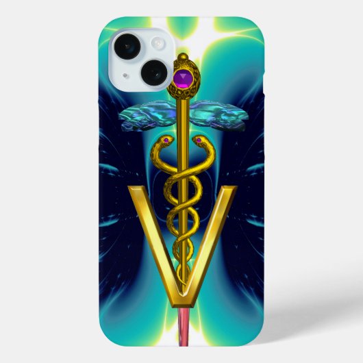 GOLDEN CADUCEUS VETERINAIR SYMBOOL / Blauwgroen bl Case-Mate iPhone Case (Achterkant)