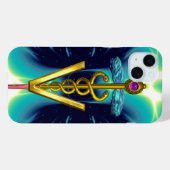 GOLDEN CADUCEUS VETERINAIR SYMBOOL / Blauwgroen bl Case-Mate iPhone Case (Achterkant (horizontaal))