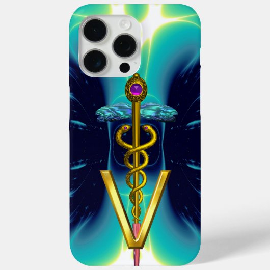 GOLDEN CADUCEUS VETERINAIR SYMBOOL / Blauwgroen bl Case-Mate iPhone Case (Achterkant)