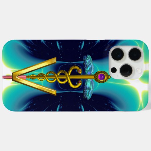 GOLDEN CADUCEUS VETERINAIR SYMBOOL / Blauwgroen bl Case-Mate iPhone Case (Achterkant (horizontaal))