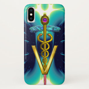 GOLDEN CADUCEUS VETERINAIR SYMBOOL / Blauwgroen bl Case-Mate iPhone Case