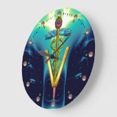 GOLDEN CADUCEUS VETERINAIR SYMBOOL / Blauwgroen bl Grote Klok (Hoek)