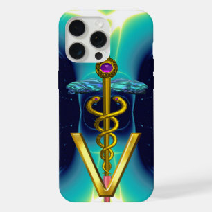GOLDEN CADUCEUS VETERINAIR SYMBOOL / Blauwgroen bl iPhone 15 Pro Max Hoesje