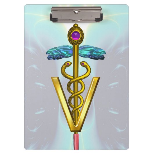 GOLDEN CADUCEUS VETERINAIR SYMBOOL/Blauwgroen blau Klembord (Voorkant)