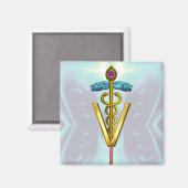 GOLDEN CADUCEUS VETERINAIR SYMBOOL Blauwgroen blau Magneet (Voorkant / Achterkant)