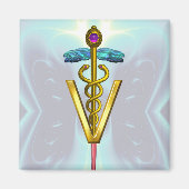GOLDEN CADUCEUS VETERINAIR SYMBOOL Blauwgroen blau Magneet (Voorkant)