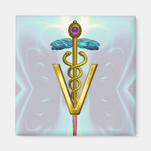 GOLDEN CADUCEUS VETERINAIR SYMBOOL Blauwgroen blau Magneet