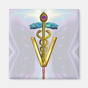 GOLDEN CADUCEUS VETERINAIR SYMBOOL Blauwgroen blau Magneet